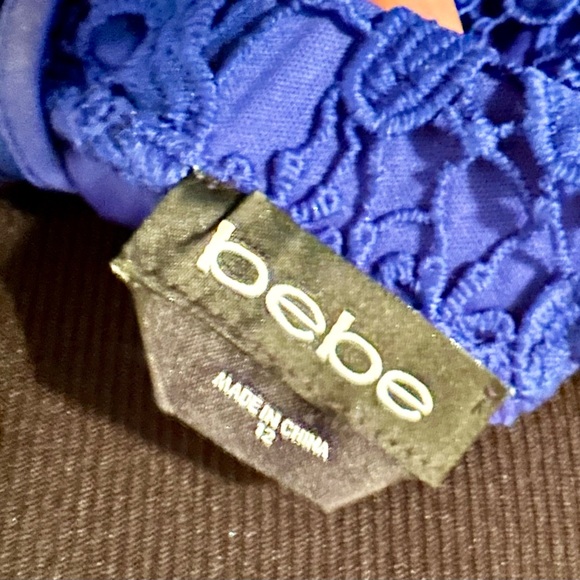 Bebe Dress Off Shoulder Crochet Lace 3/4 Sleeve Cobalt Blue Dress Sz 12 - Picture 7 of 7